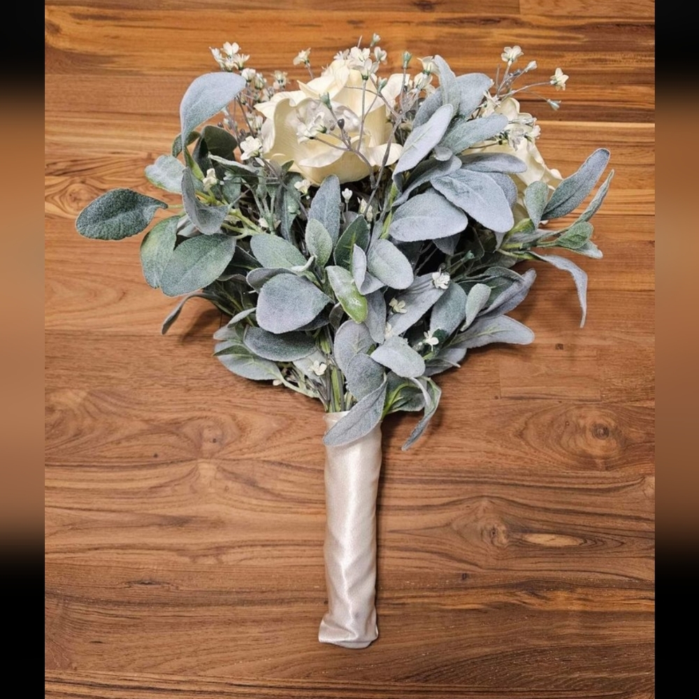 Bridal Bouquet - White Roses - Real Touch Faux Flowers